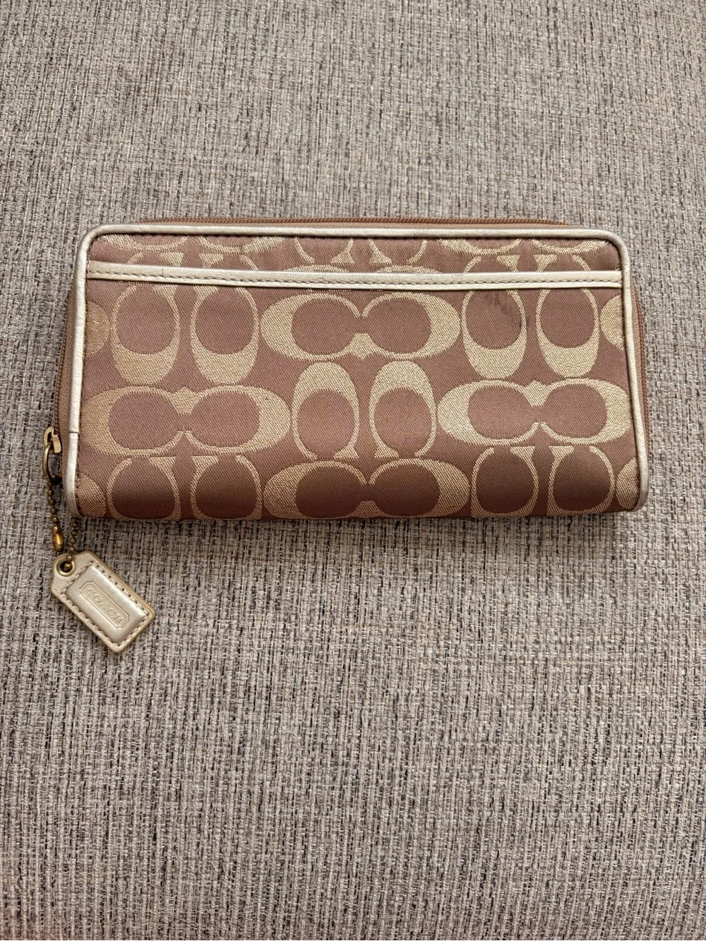 Coach Brown and Tan Signature Zip Wallet
